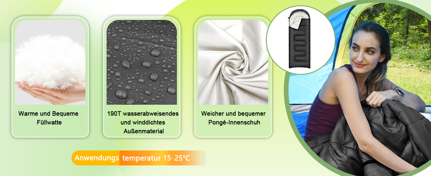 Спальний мішок Outdoor для кемпінгу 3 сезони, дорослий, 2 в 1, теплий, легкий, водонепроникний, для подорожей, хайкінгу та туризму, чорний