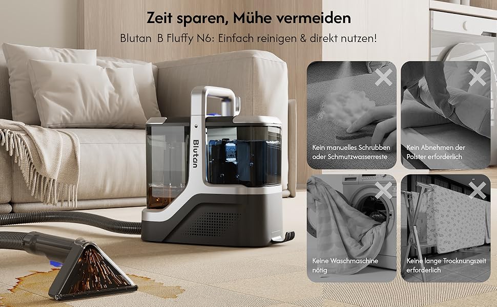 B Fluffy N6 Kit: Миючий пилосос 3-в-1 для м'яких меблів, килимів та диванів. Комплект з миючим засобом. Потужність 600W, 18kPa, 2.3L+1.2L резервуари.
