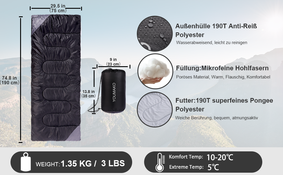 Сплячий мішок для дорослих та дітей – легкий, водонепроникний, зручний для весни, літа, осені – піший туризм, подорожі, кемпінг, темно-оранжевий