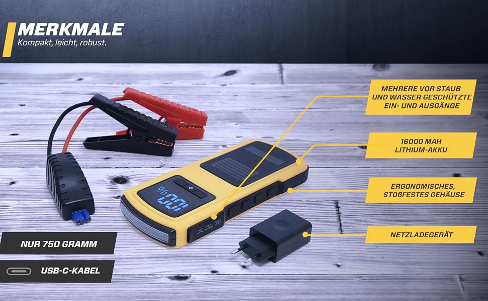 Бустер для авто MAXTOOLS JS500 2200A 22Ah — Пусковий пристрій (Jump Starter) для 12V дизельних та бензинових двигунів, Powerbank з LED-ліхтарем та USB