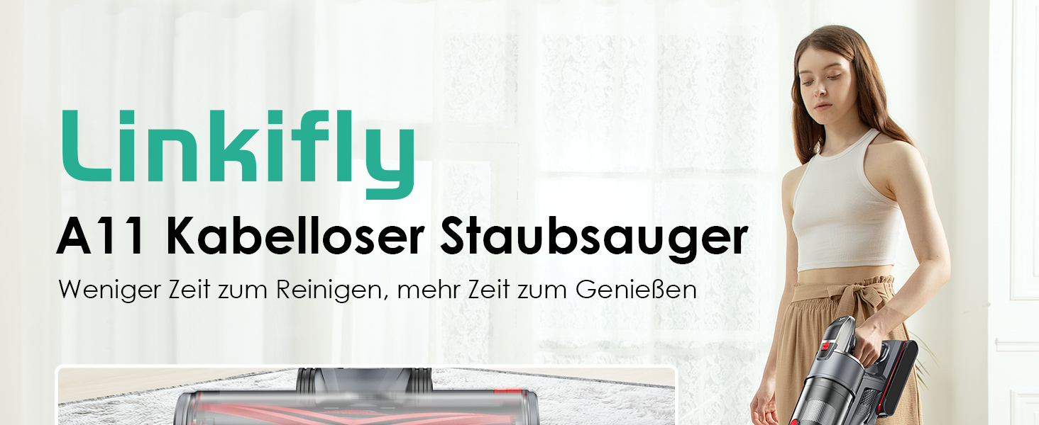 Бездротовий пилосос Linkifly A11: потужний акумуляторний пилосос, 600 Вт, 48 кПа, 60 хв роботи, технологія Anti-Tangle, для твердих підлог, килимів та плитки
