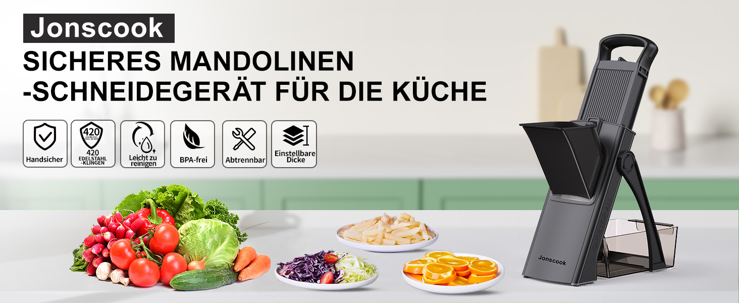 Мандаліна для кухні Mandoline Plus: безпечний нарізник, подрібнювач овочів, регульована товщина, чорний