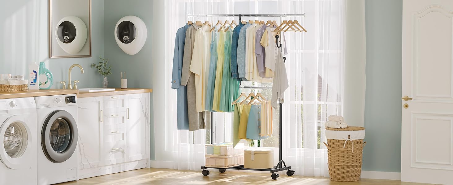 Кледірстанцер FAVOOOSTY на колесах, мобільний, металевий, регульований, чорно-білий, 89.50×39.00×161.20 см