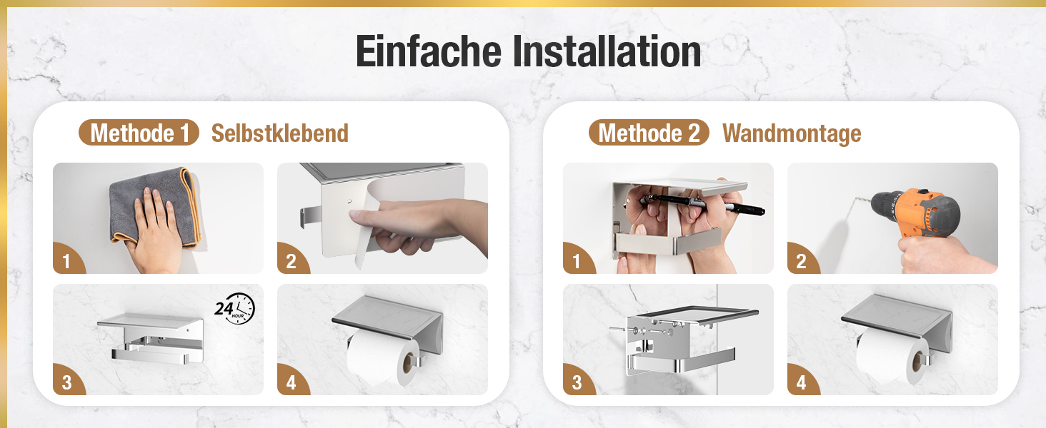 Тримач туалетного паперу HITSLAM без свердління, нержавіюча сталь з полицею, самоклеючий, для ванної кімнати