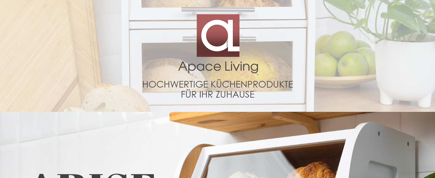 Бредониця Arise з вентиляцією, велика для зберігання хліба, 2 полиці та вікно, дерев'яна для хліба, булок, зберігання. 40 x 26 x 37, бамбук White, самостійна збірка
