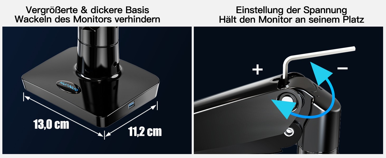 Кріплення для монітора HUANUO, 13-49 дюймів, регульований, підтримує 2-12 кг, з USB, VESA 75/100 мм
