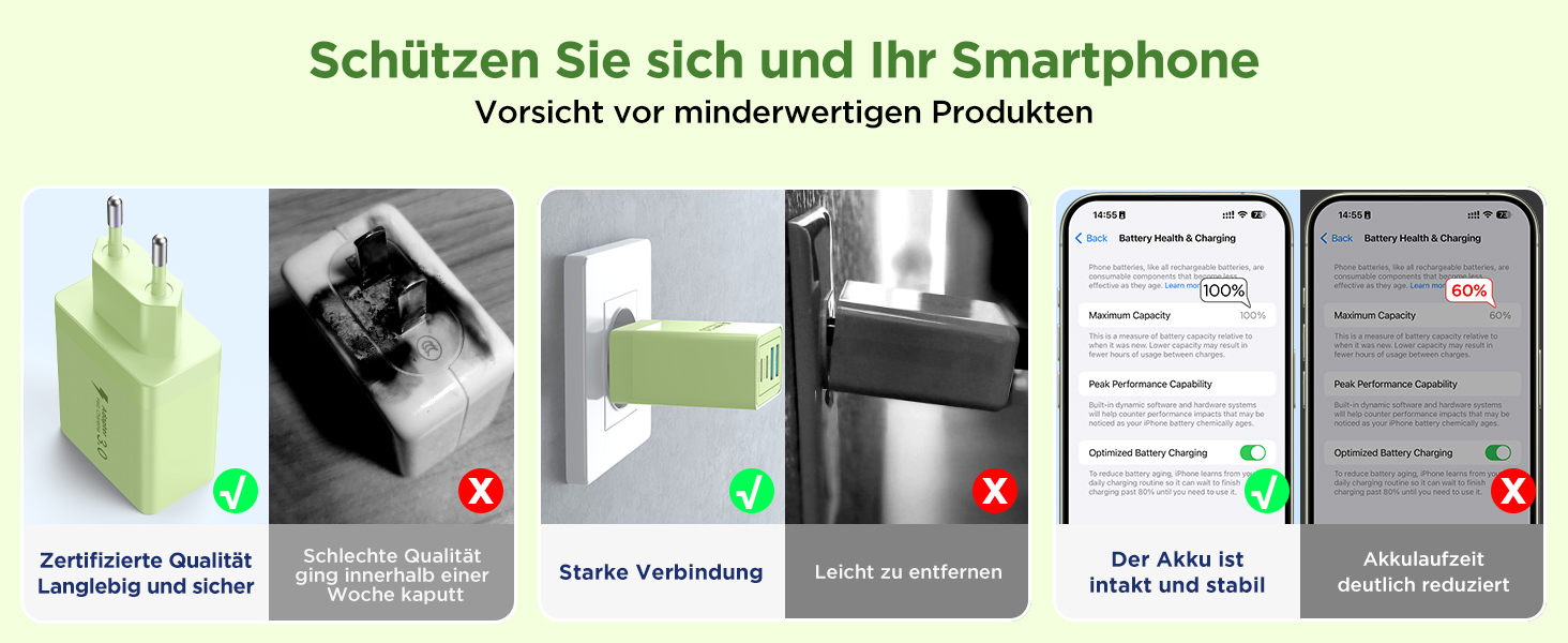 Мережевий адаптер Aioneus USB-C з 4 портами, 40W, PD 3.0, білий (1 шт., світло-зелений)