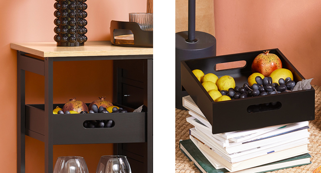 SoBuy Rolling Kitchen Cart with 2 Removable Shelves and 1 Tray - White/Black