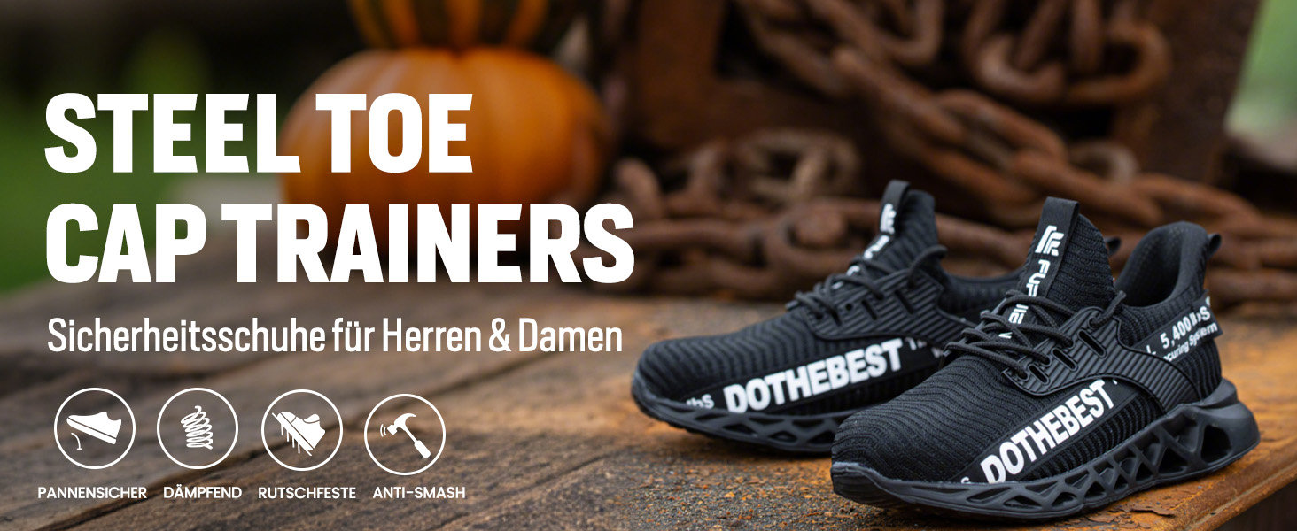 Черевики робочі Furuian для чоловіків та жінок, легкі, спортивні, дихаючі, зі сталевим підноском, антиковзкі, фітнес-кросівки, чорні, 38.5 EU