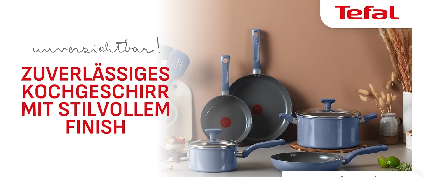 Набір посуду Tefal CERA BRIGHT ON 7 предметів: сковорідки 20/24/28 см, каструля 16 см, каструля 24 см + кришки. Керамічне антипригарне покриття, алюмінієвий корпус, індикатор нагріву Thermo-Signal, для всіх типів плит, бежевий (блакитний)