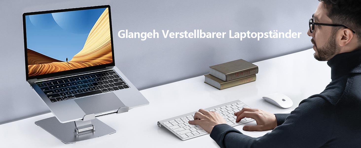 Підставка для ноутбука Glangeh, регульована по висоті, ергономічна, портативна, для столу, складана, з алюмінію, сумісна з MacBook Air/Pro (10–16 дюймів), срібна