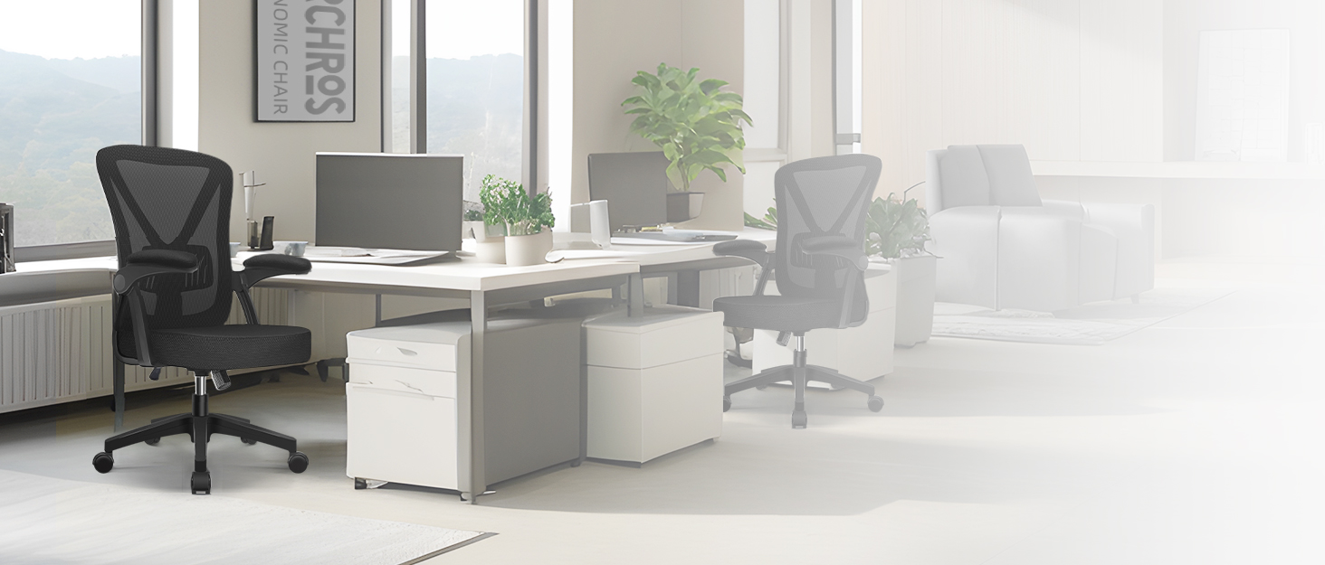 Ергономічне крісло для офісу, чорне: регульована спинка, підлокітники, висота, поворотне, сітчасте, з функцією гойдання до 125°