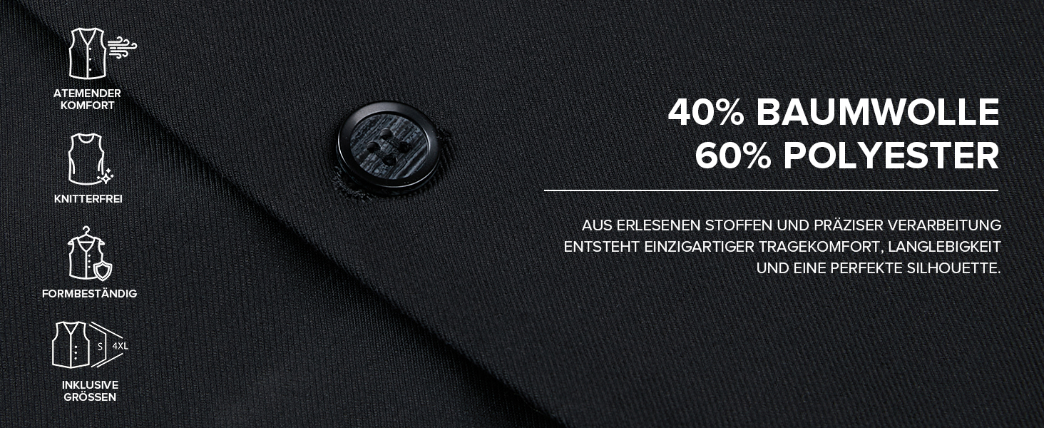 Жилет чоловічий HISDERN, чорний, бавовна, V-подібний виріз, з кишенями, для вечірки, весілля, офіційного стилю, 4XL