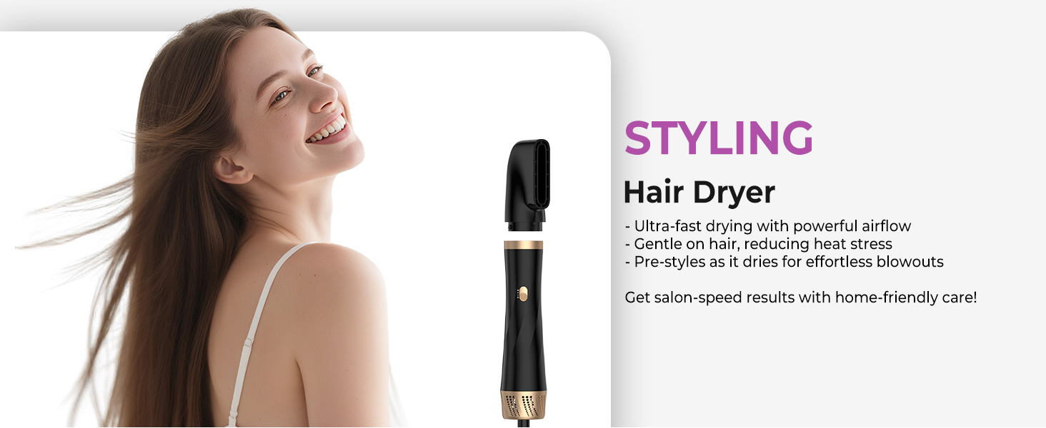 Мультистайлер для волосся 5-в-1 з термощіткою, фен-щіткою, круглою щіткою, плойкою та випрямлячем. Потужність 1000 Вт, 3 температурні режими. Для об'єму, випрямлення, локонів та сушіння. Білий (Чорний)