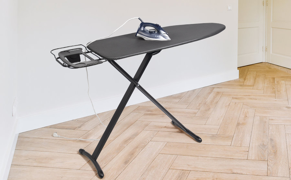 Гладильна дошка Duwee Extra Wide Deluxe з підставкою для праски, чорна, 117 x 43 см