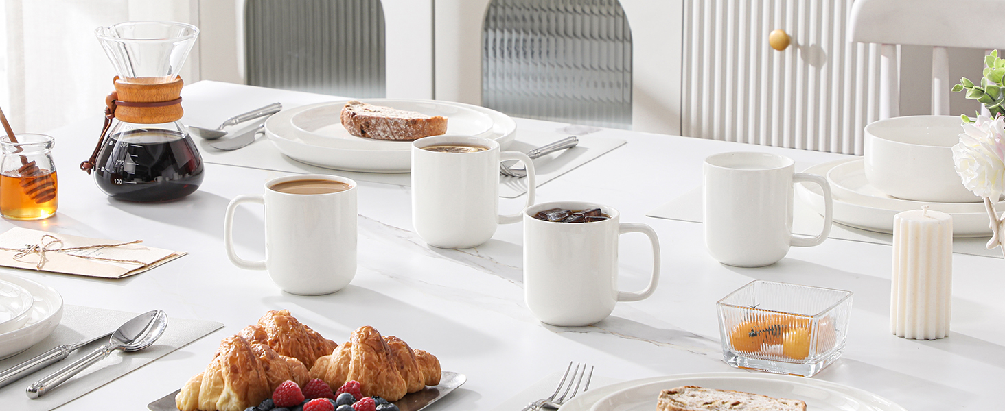 Набір чашок для кави MALACASA LUNA, 6 шт., 300 мл, порцеляна. Підходять для кави, чаю, соку, лате, капучино, какао. Можна мити в посудомийній машині та використовувати в мікрохвильовці. Серія LUNA, білий колір.