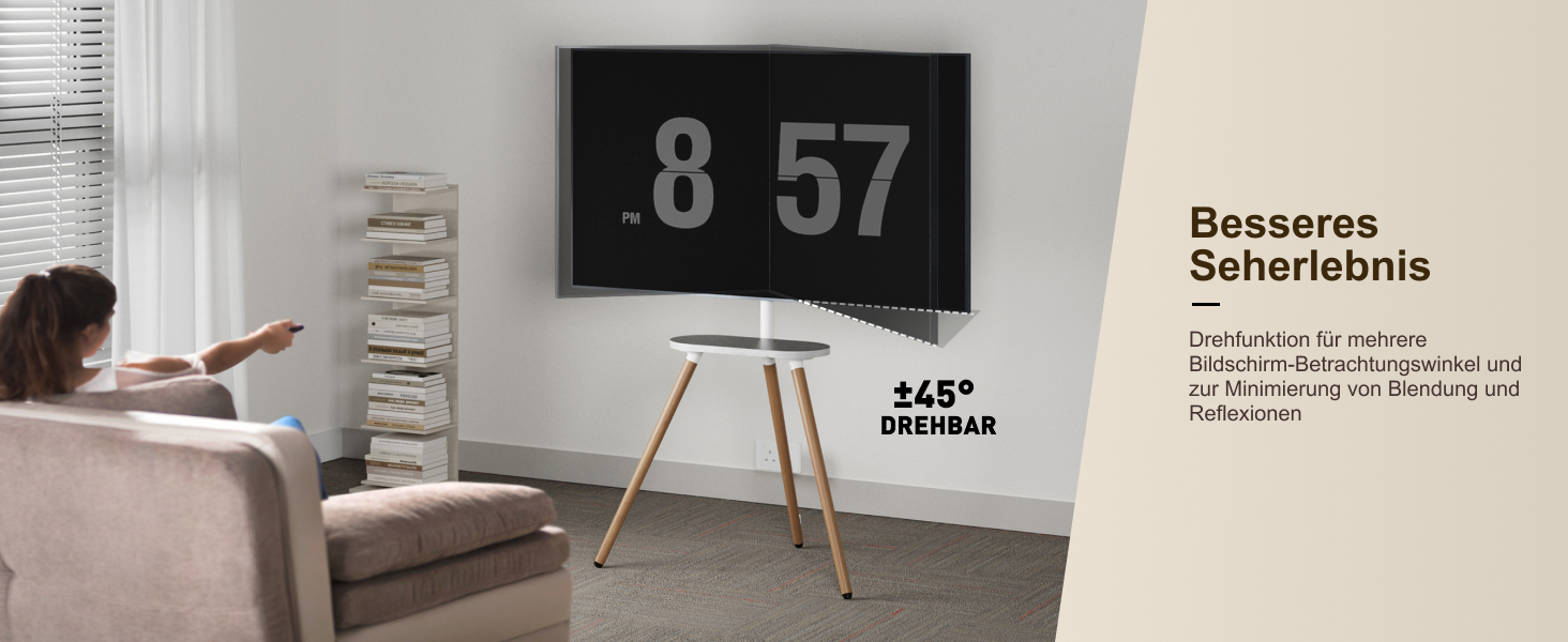ECOTINY Adjustable TV Stand for 40-65 inch LCD LED OLED TVs - Portable Wood TV Stand with Wood Tray, VESA 400x400, Up to 35kg, Black Walnut & White