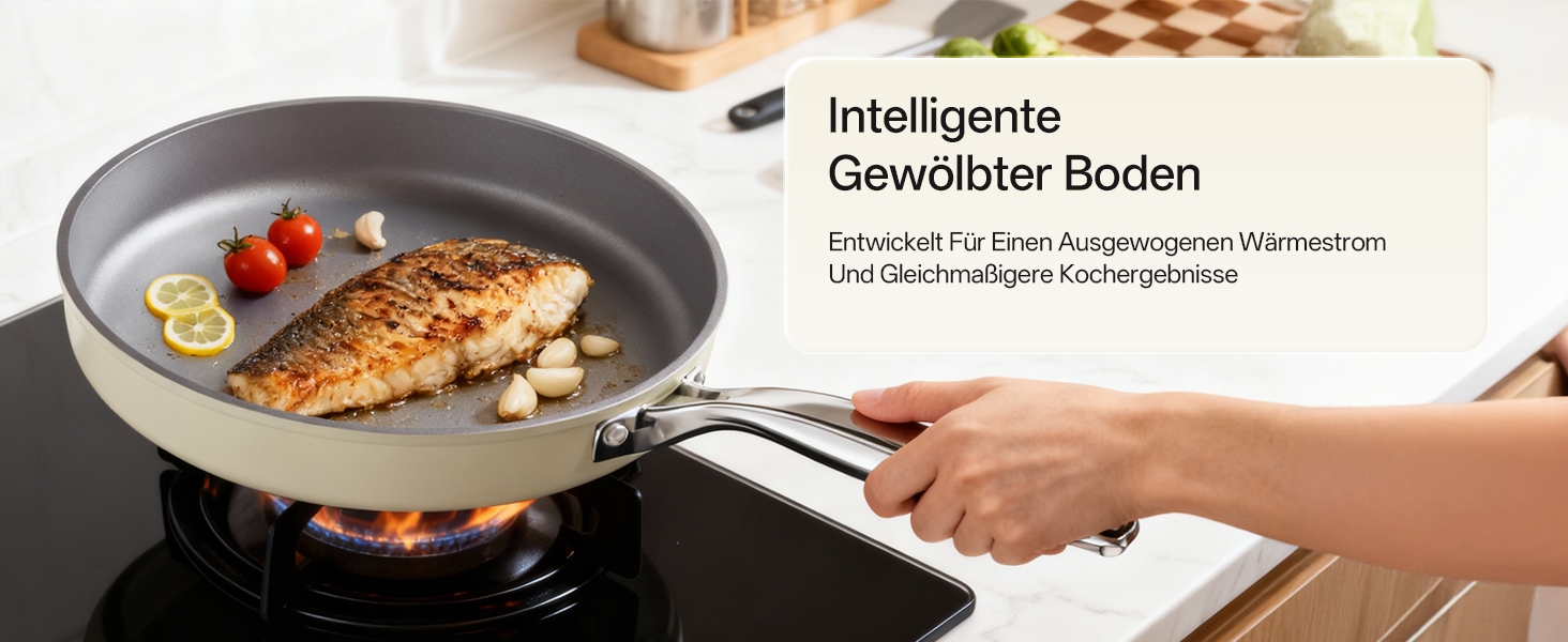 Набір сковорідок Koch Kode з керамічним покриттям 20/24/28 см, з нержавіючою ручкою, для індукційних плит, без PTFE та PFOA, придатні для миття в посудомийній машині та випікання, бежевий