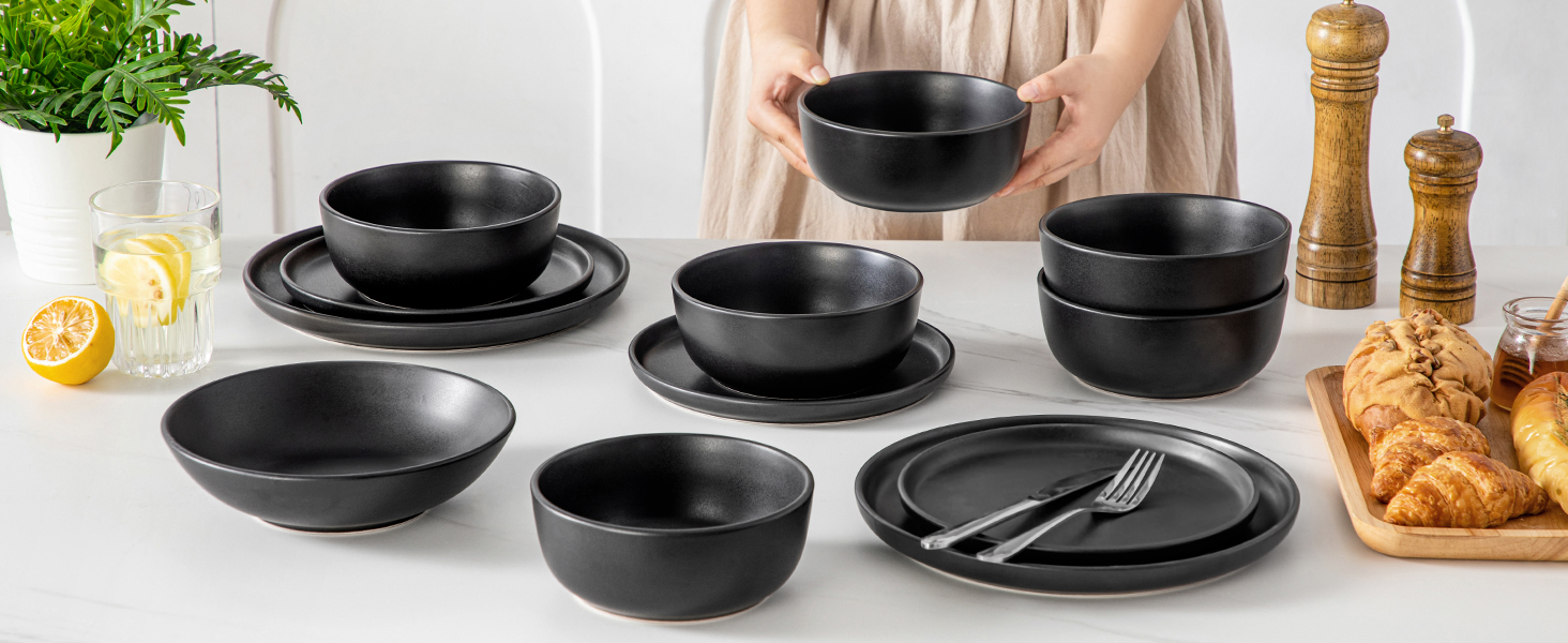 Набір супових та салатних мисок Vancasso PLAYA, 6 шт., 0.9 л, чорний, кераміка