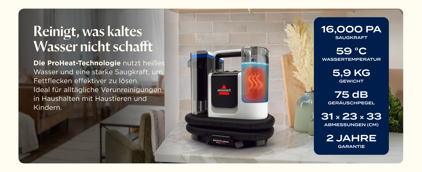 BISSELL SpotClean ProHeat Advanced: Професійний мийник килимів та м'яких меблів, 1125W, з кабелем, 3924N