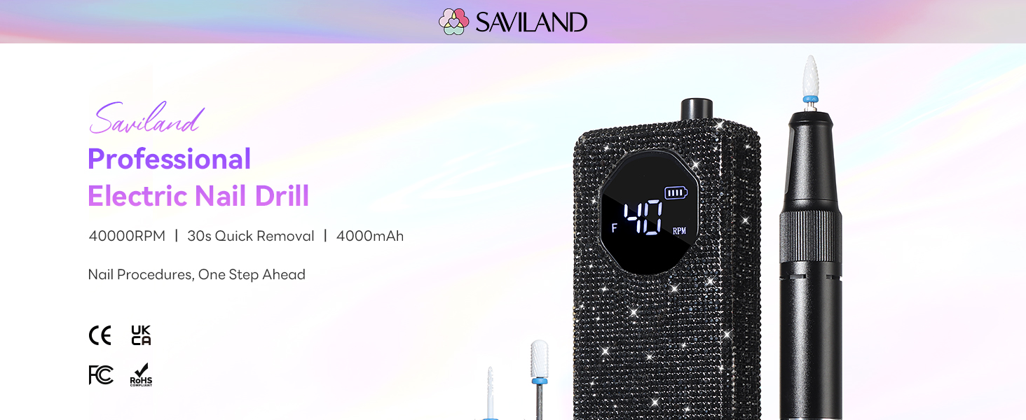Професійний фрезер для нігтів SAVILAND Advanced 30S: електрична машинка для манікюру з 40000 об/хв, акумулятор 4000 mAh, чорний