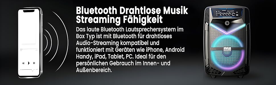 Pyle PA Bluetooth Гучномовець – Караоке Машина з Мікрофоном, 400W, Музична Система, Partybox, Акумуляторний, 8” Сабвуфер, 1” Твітер, Функція Запису, Підсвічування, USB/SD-Радіо