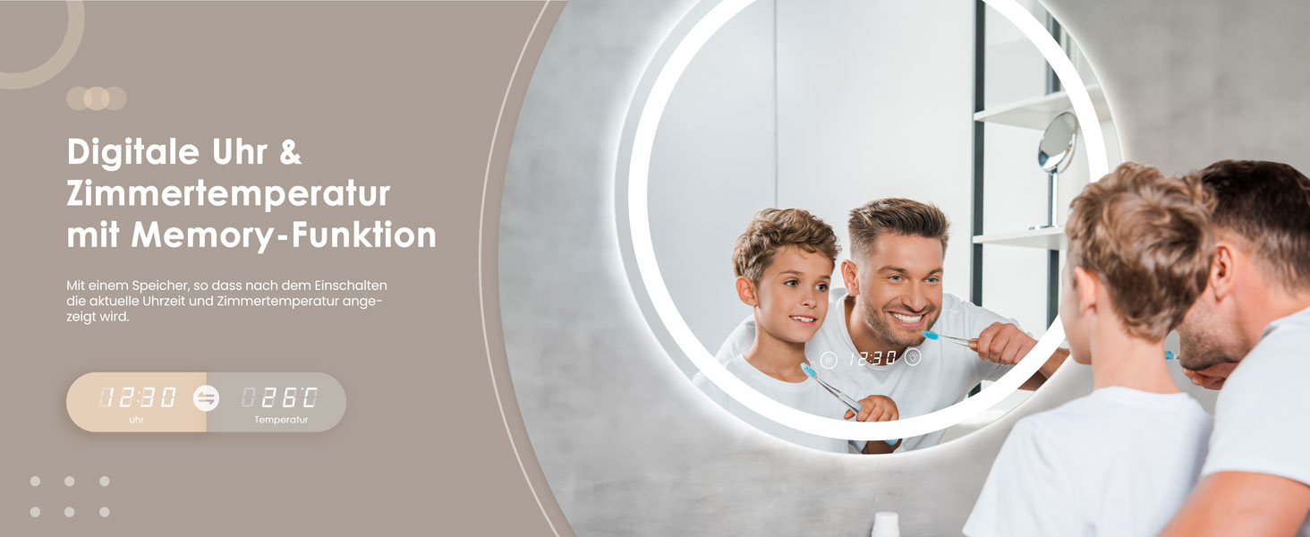 Дзеркало для ванної кімнати Dripex круглої форми з підсвічуванням LED, сенсорне керування, регулювання яскравості, 3 кольори світла, запобігання запотіванню, 60x60 см