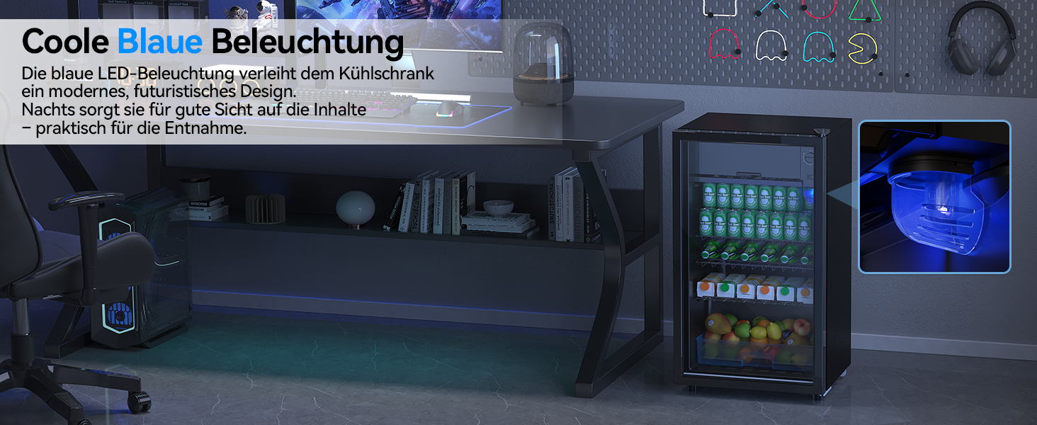 Холодильник для напоїв Devoko 93L з скляними дверцятами та LED-підсвіткою. Регульовані полиці для колі, пива та вина. Чорний колір, ідеально для дому та офісу.