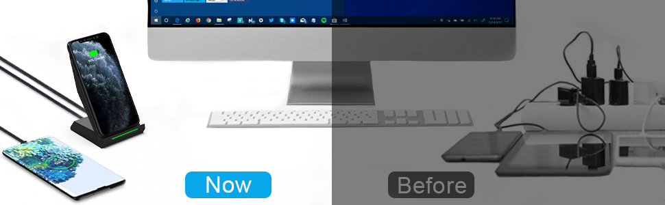 Бездротовий зарядний пристрій NANAMI 30W USB-C з індукційним підсвічуванням, 2-в-1, для iPhone 17/16/15/14/13/12/11/XS Max/X/XR/8 Plus, Samsung Galaxy S25/S24/S23, чорний