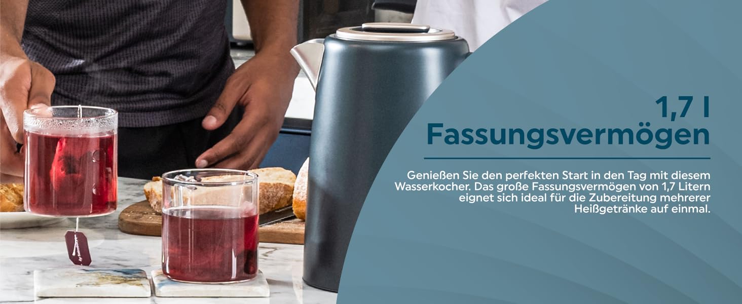 Електричний чайник Salter Marino 1.7L з функцією швидкого кип'ятіння, фільтром від накипу, поворотним основанням та захистом від сухого кип'ятіння