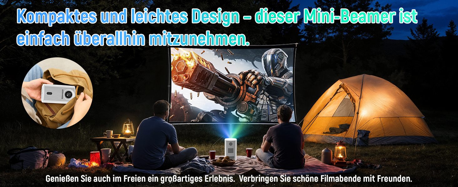 Портативний проєктор Mini Beamer: 4K, 1080p, WiFi 6, Bluetooth 5.4, Auto Keystone, 200 дюймів, сумісний з ноутбуками, смартфонами та TV (Weiß-P6)