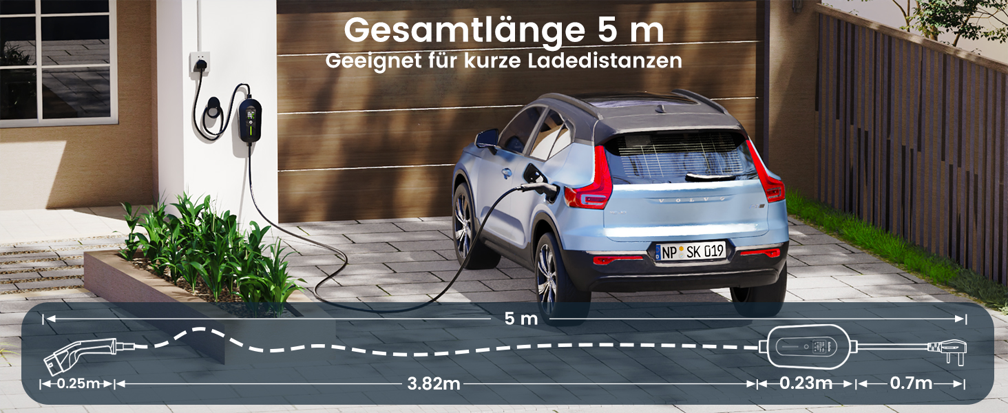 Кабель для зарядки електромобіля EzGoGo Type 2 Schuko 3.68 кВт, 10 м, 1 фаза, 6-16A, з LCD-дисплеєм та захистом IP65