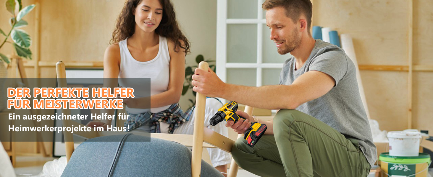 Акумуляторний шуруповерт 21V з акумулятором 4000mAh, 45Nm, 25+3 положення, 2 швидкості, LED, 2 акумулятори 2.0Ah, зарядний пристрій, для дому та саду, DIY проєкти (жовтий)