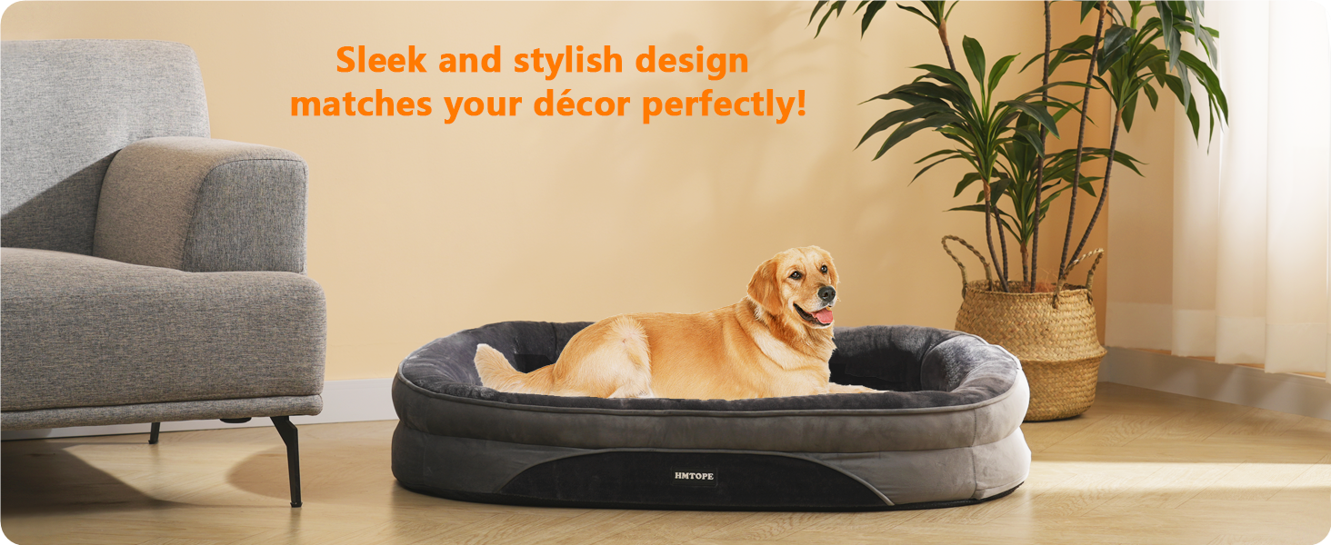 Ортопедичне ліжко для собак, диван для собак з валиком для шиї, кошик для собак з антиковзким дном, знімний та пральний, середні та великі породи, 106 x 79 x 17 см, темно-сірий