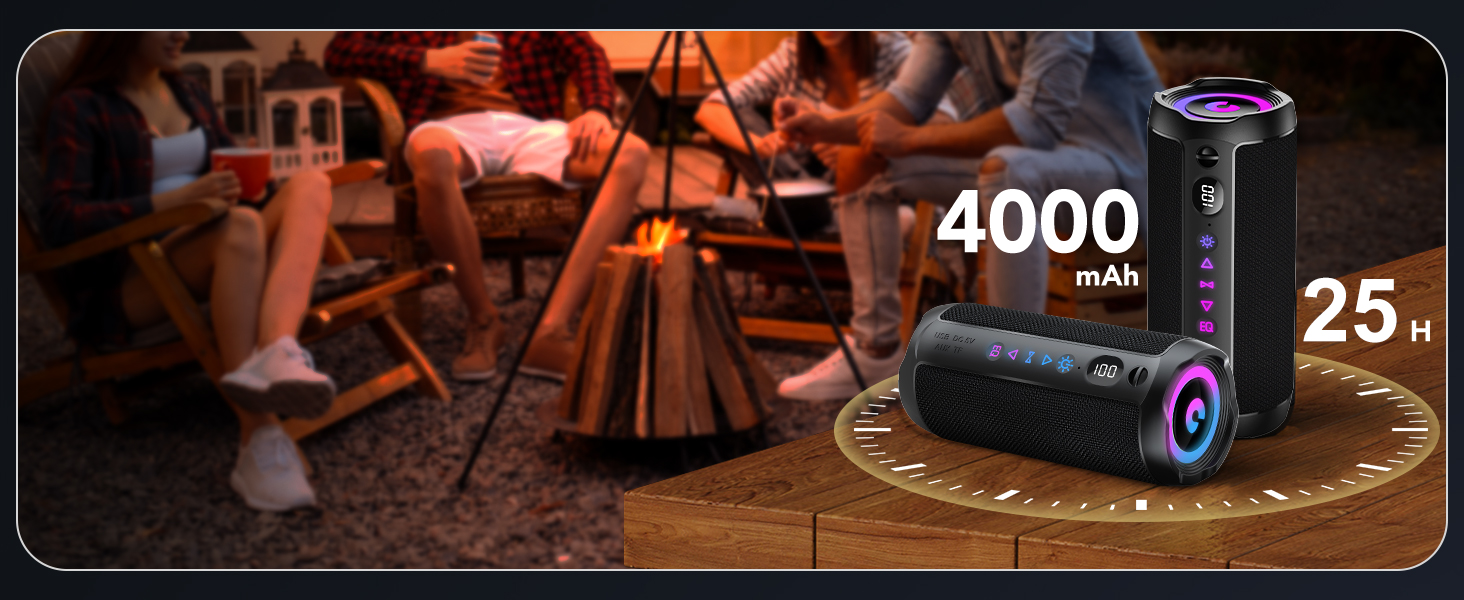 Портативна Bluetooth колонка COIOC з підсвіткою, 30W, IPX7, 30 годин, AUX, TF карта - Чорна