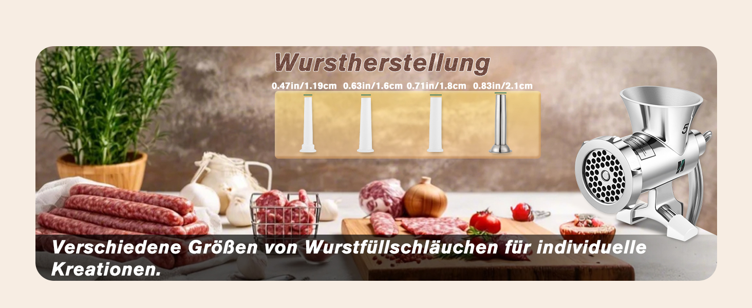 М'ясорубка ручна Huanyu з нержавіючої сталі, насадка для ковбас та печива, миється в посудомийній машині, для яловичини, свинини та овочів (№8)