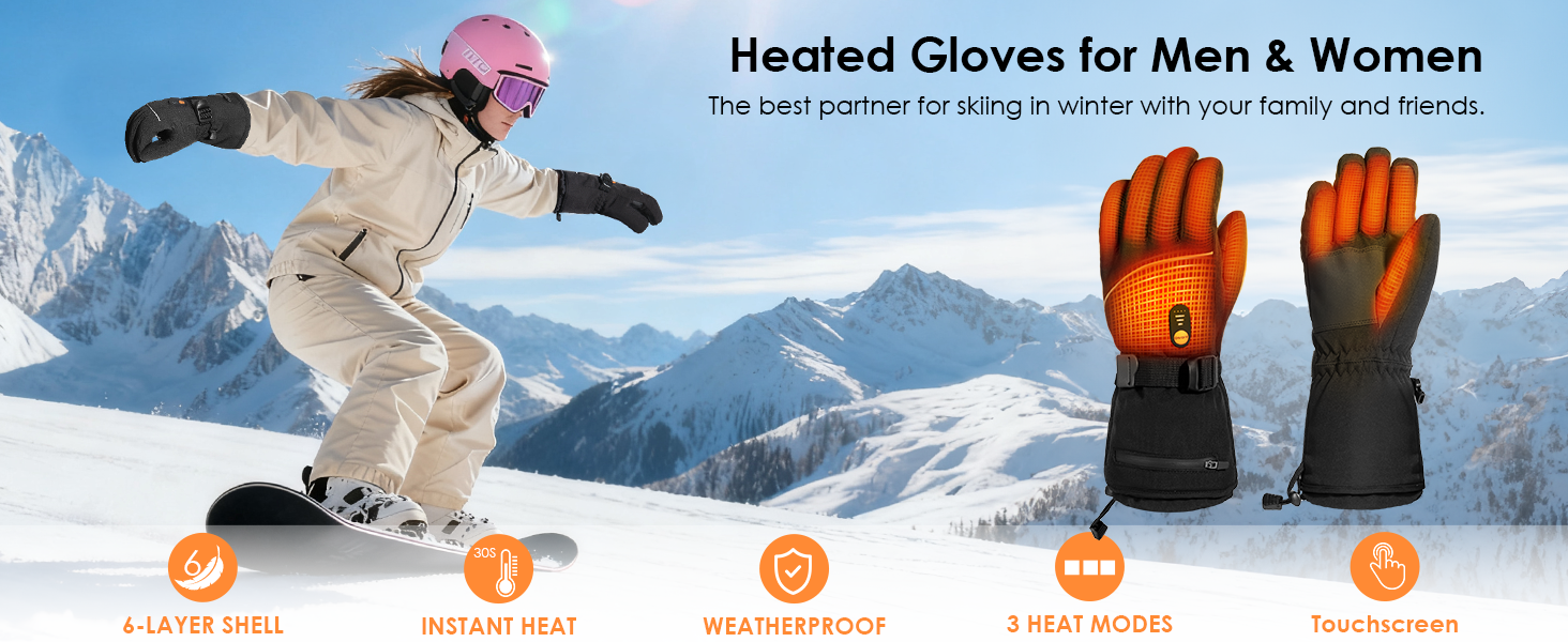 Обогріваючі рукавички Minthouz для жінок та чоловіків, 7.4V 3000mAh, з акумулятором, 6-шарова оболонка, 3 режими нагріву, сенсорний екран, для поїздок, водіння та спорту на відкритому повітрі