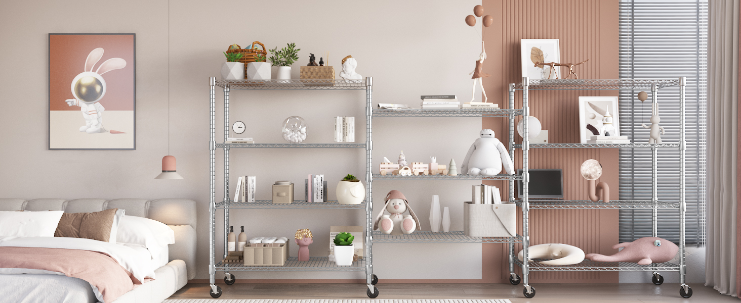 Adjustable 5-Tier Wire Shelving Unit with Wheels and Leveling Feet