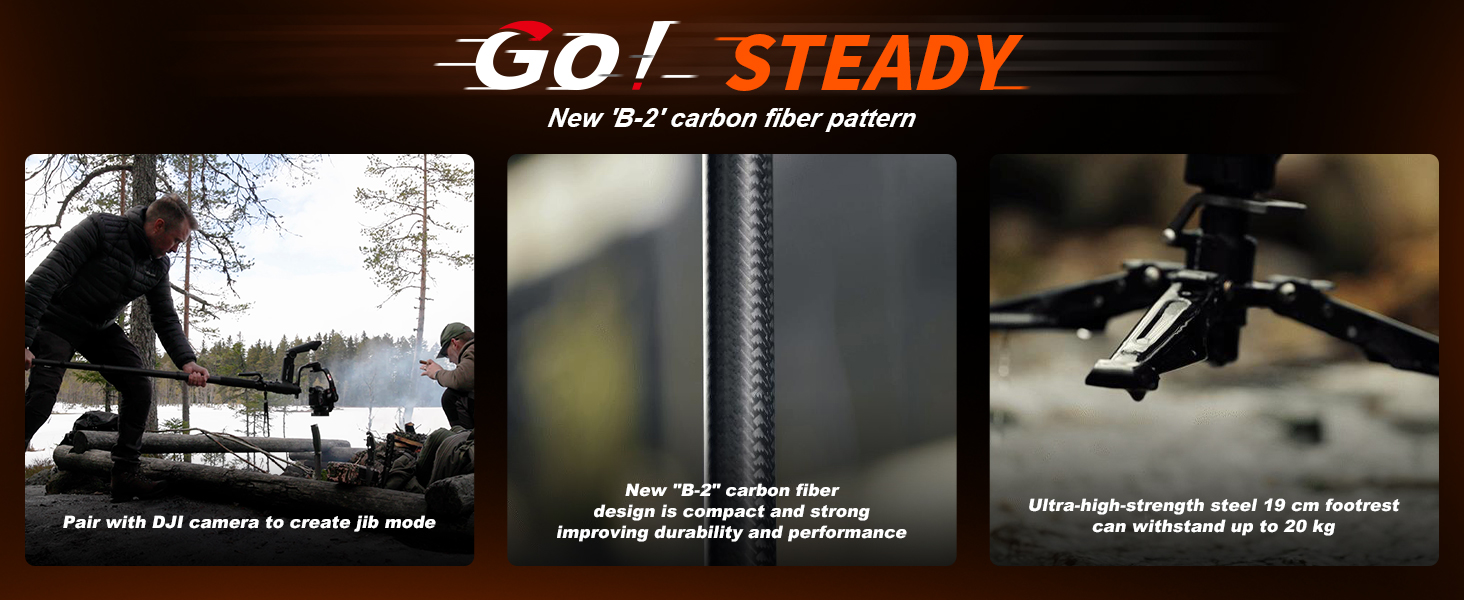 Монопод COMAN M1S з підставкою, 165 см, карбонове волокно, 360° поворотна голова, для камер Sony, Canon, Nikon, DSLR, максимальне навантаження 10 кг