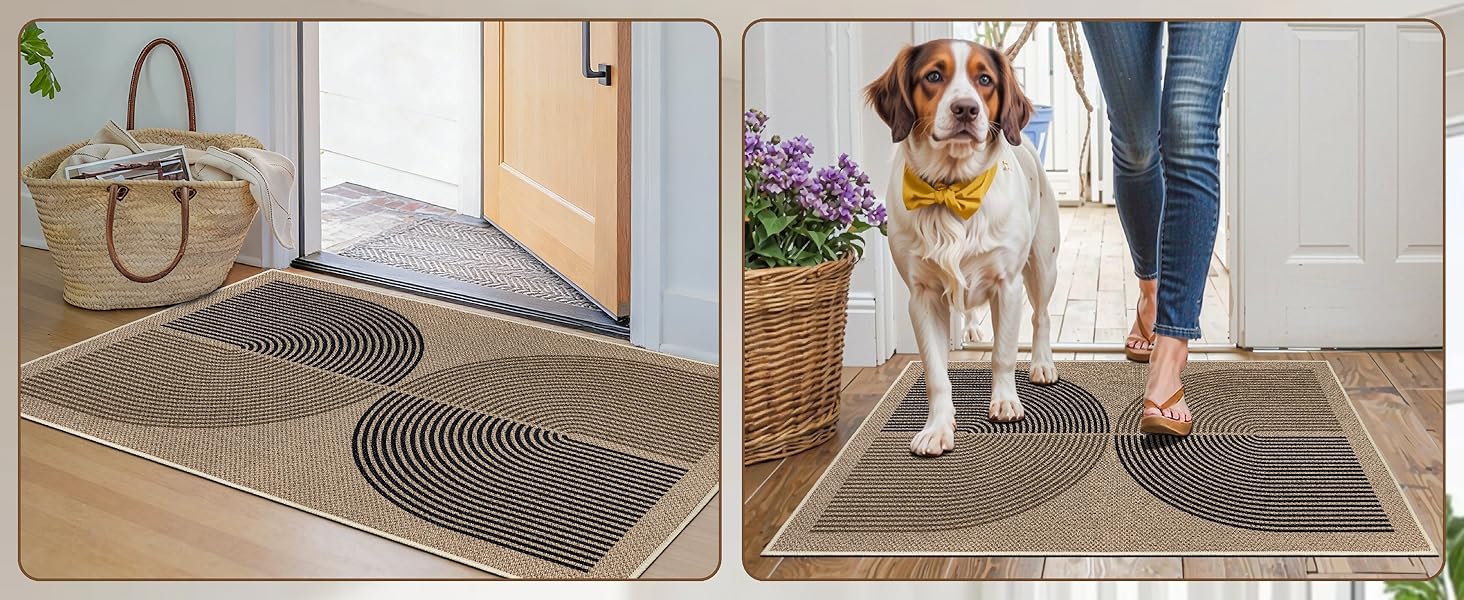 Килимок для дому та вулиці 50x80 см, джутовий, з антиковзаючим покриттям, для входу, балкону (Чорно-коричневий)