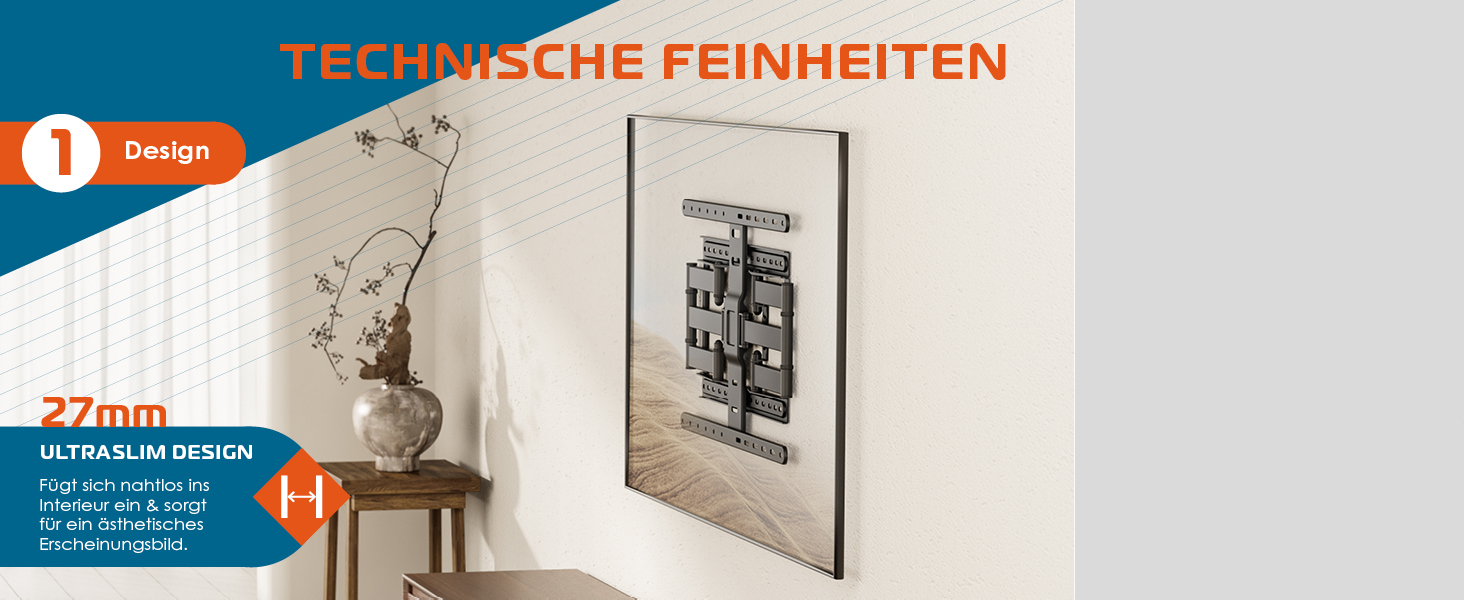 Настінний кріплення для телевізора Xantron Slim Fit, поворотний, з аксесуарами - відстань від стіни 27 мм, 43-90 дюймів, VESA до 600x400, до 75 кг - SLIMLINE-466US