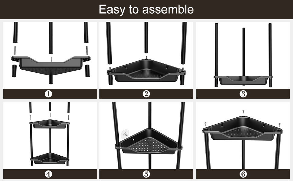 Дзеркальна поличка для душу Orimade (4 шт.) з нержавіючої сталі, кутова, чорна