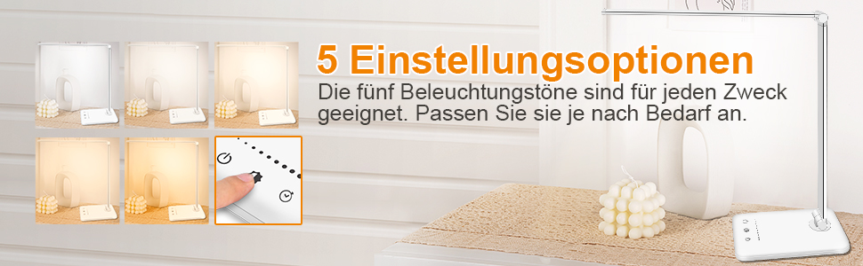 LED лампа настільна SLATOR з регулюванням яскравості, 5 кольорів та 10 рівнів, USB-зарядка, для читання, дітей, срібна, алюміній, QM019