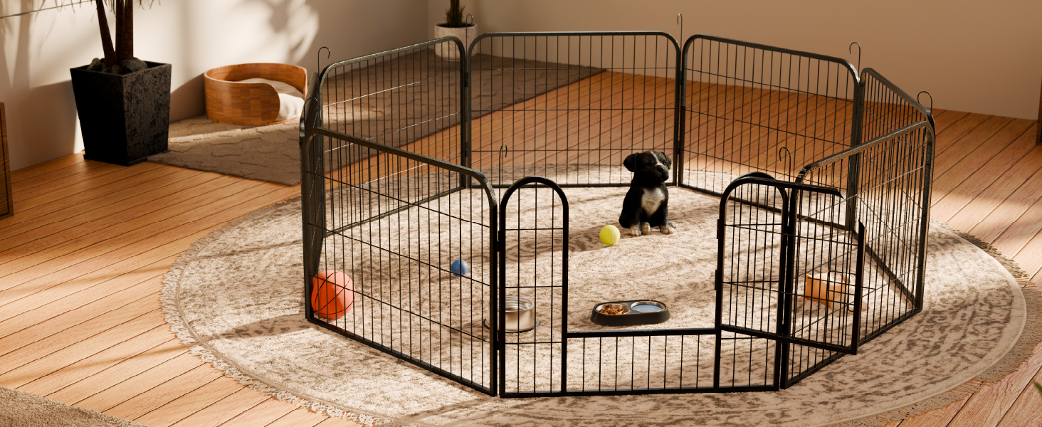 Металевий вольєр для цуценят Juskys - 8-секційний, з дверцятами (160x160x60 см)