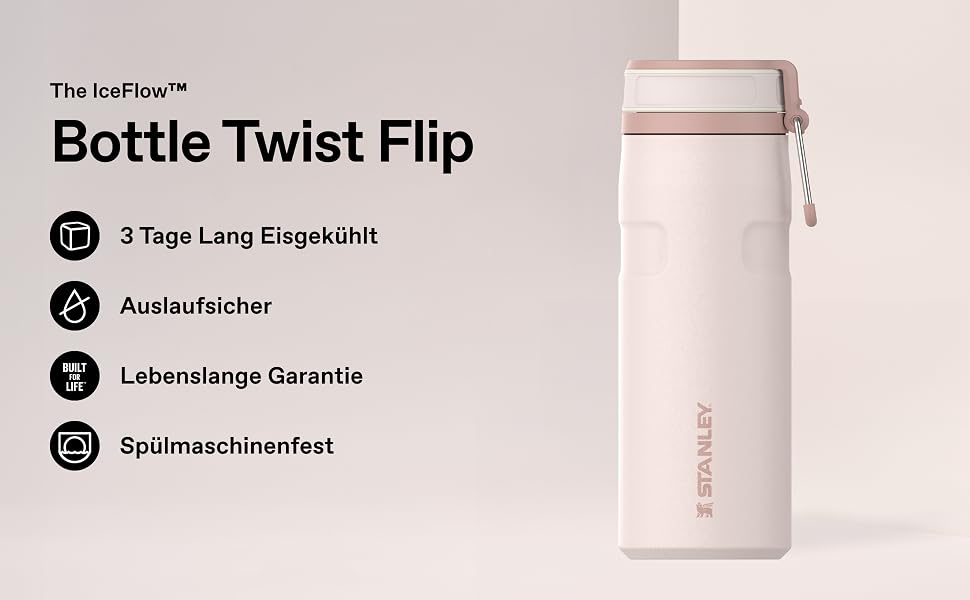 Термопляшка Stanley IceFlow Twist Flip 0.47л, Rose Quartz — герметична, зі сталі, для напоїв