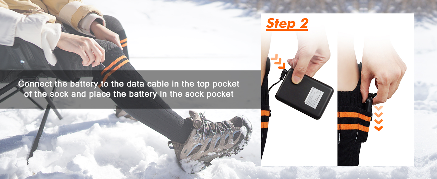 Обогревні шкарпетки з підігрівом, 5000mAh, акумулятор, до 65°C, чорний колір, розмір 36-42
