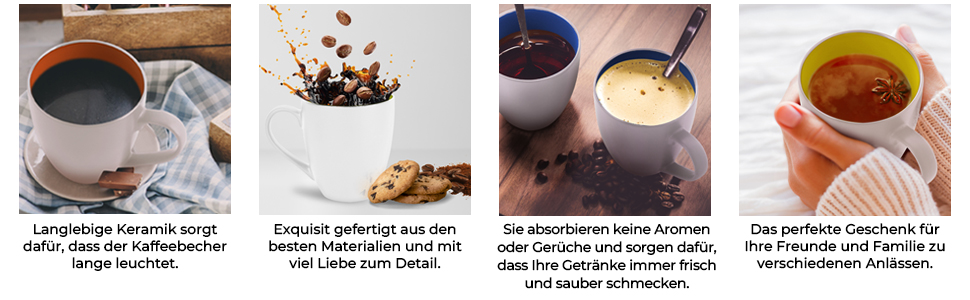 Набір кавових чашок Miamio Le Papillon (6 шт., 350 мл) - біло-червоний, сучасний дизайн