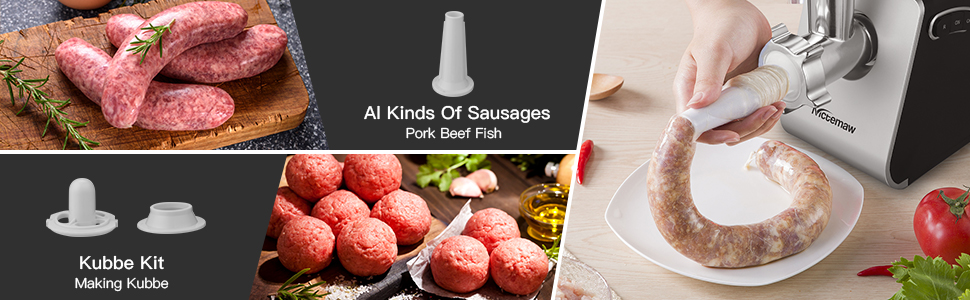 М'ясорубка електрична Nictemaw Profi 2000W з 3 насадками для ковбас та реверсом