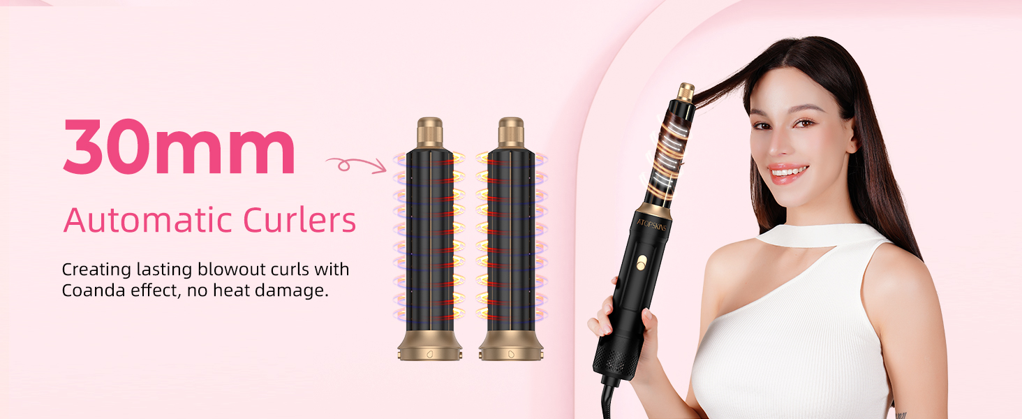 Набір для укладки волосся Atopskins Pro Airstyler 6 в 1: фен-щітка, плойка, іонізація, 1000W, чорний