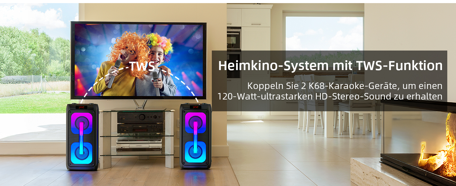 Портативна караоке-машина з 2 мікрофонами та LED-підсвіткою, Bluetooth, PA-система, для дому та вечірок, чорна